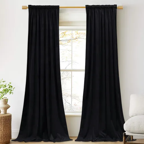 Miniatura 2 de StangH - Cortinas opacas de terciopelo con pestaña trasera, aislamiento térmico, para puerta corrediza, dormitorio, telón de fondo, estudio, teatro