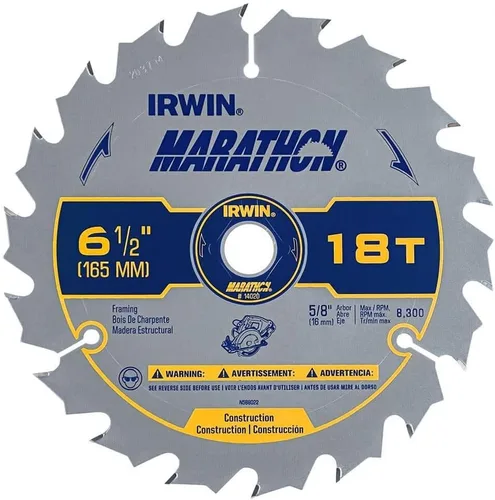 IRWIN Tools MARATHON - Hoja de sierra circular inalámbrica de carburo, 6 1/2 pulgadas, 18T (14020)