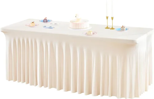 Miniatura 45 de Paquete de 1 manteles azul bebé para mesas rectangulares de 4 pies, cubiertas de mesa de spandex elástico de una pieza resistentes a las arrugas