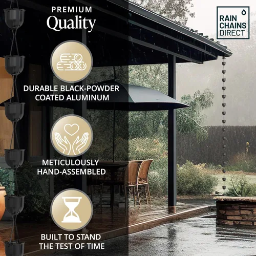 Miniatura 5 de Rain Chains Direct - Cadena de lluvia con canalones - 8.5 pies - Aluminio duradero con recubrimiento en polvo negro - Cadenas de lluvia premium