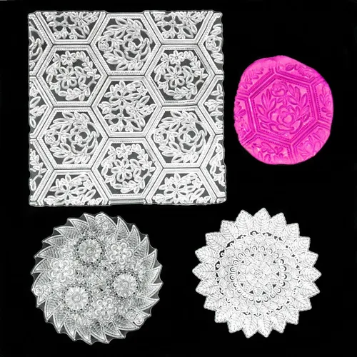 Hojas de sello de textura de silicona prémium para joyas de arcilla polimérica y aretes de arcilla, juego de 3 patrones florales y únicos, fácil de