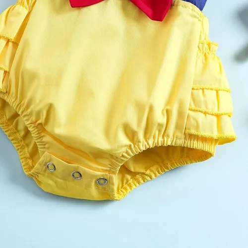 Miniatura 7 de Gaono Mameluco de princesa para recién nacido, con cuentos de hadas, para cumpleaños, con volantes, sin mangas, con lazo y diadema