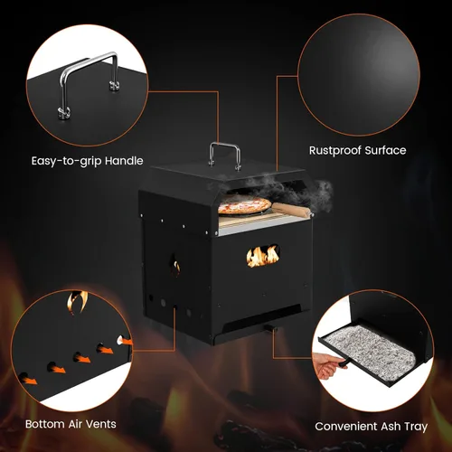 Miniatura 7 de COSTWAY Horno de pizza al aire libre, horno de pizza desmontable 4 en 1 con piedra para pizza, parrilla de cocina, pala para pizza, mango