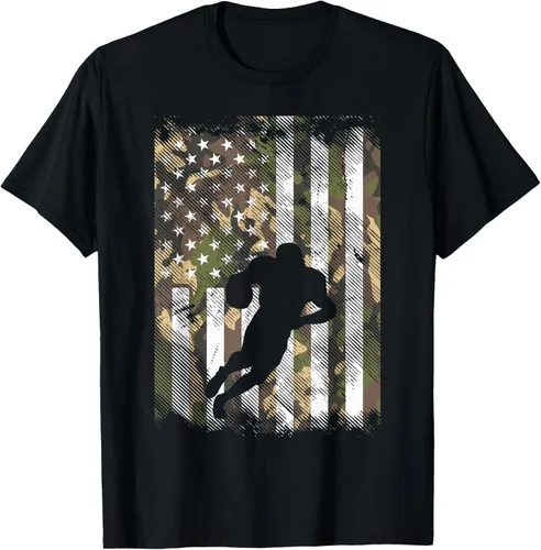 Camiseta patriótica vintage con bandera de Estados Unidos de camuflaje para jugador de fútbol americano, Negro, S