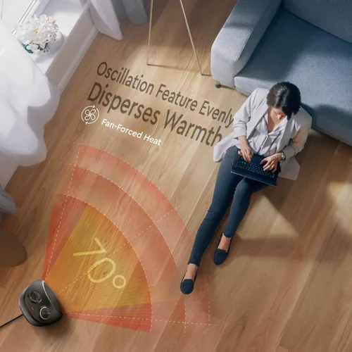 Miniatura 7 de Comfort Zone Calentador de espacio oscilante con termostato ajustable, de escritorio, ventilador forzado, portátil, sensor de sobrecalentamiento