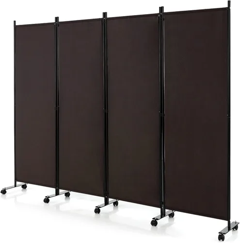 Miniatura 20 de GOFLAME Divisor de habitación plegable de 4 paneles, pantalla de privacidad enrollable de 6 pies con ruedas bloqueables, pantalla de partición