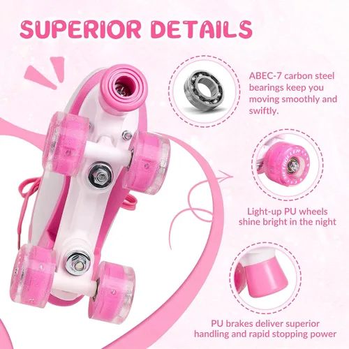Miniatura 2 de Patines clásicos para niñas de 8 a 12 años, patines cuádruples para mujer con ruedas iluminadas, patines recreativos de piel sintética de alta