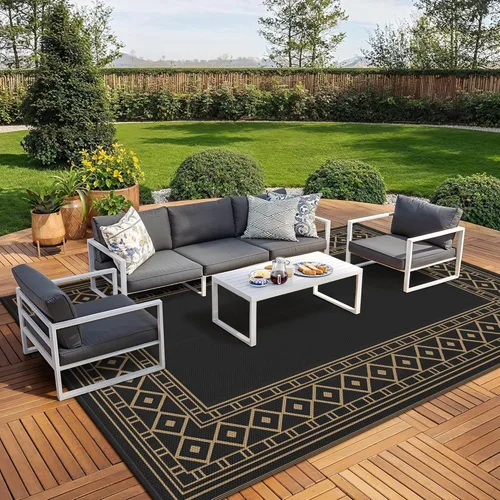 Miniatura 11 de GENIMO Alfombra de Exterior 5'x8' Impermeable para Patio, Alfombra de Paja de Plástico Reversible para Exteriores, Alfombras de Camping para Negro