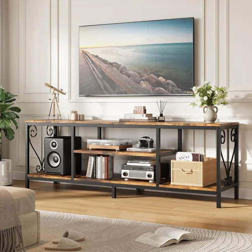 Miniatura 5 de Soporte de TV para televisores de 65, 70, 75 pulgadas, centro de entretenimiento industrial resistente de 63 pulgadas con estantes abiertos de 3