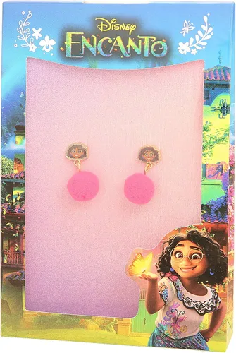 Miniatura 6 de Disney Pendientes Encanto - Aretes Mirabel con pompones rosados - Aretes de Disney para niñas, Metal, No es una piedra preciosa
