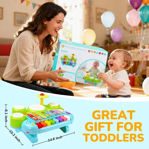 Miniatura 9 de Juguetes Musicales para Bebés 3 en 1 Piano Teclado Xilófono Juego de Tambores para Niñas y Niños de 1 Año Juguetes Edad 2 Años Instrumento Musical