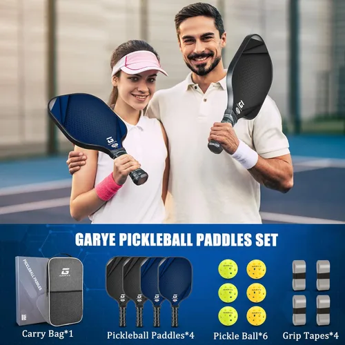 Miniatura 10 de GARYE Juego de 2 palas de pickleball aprobadas por USAPA, juego de pickleball de fibra de carbono, raquetas ligeras de pickleball, paquete de 2