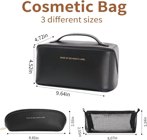 Miniatura 3 de 3 bolsas de maquillaje de viaje portátiles de gran capacidad para mujeres, estuche organizador de maquillaje plano abierto, bolsa organizadora