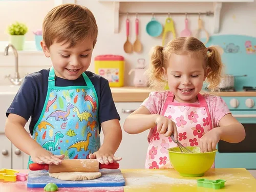 Miniatura 5 de PurpleEssences Delantal para niños con correa ajustable para el cuello y bolsillo frontal, delantal de chef para hornear y manualidades, 15 x 18