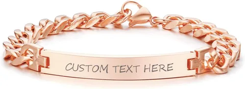 XUANPAI Pulseras para parejas para él y ella, pulseras de cadena de acero inoxidable personalizadas, pulseras de barra de identificación con placa