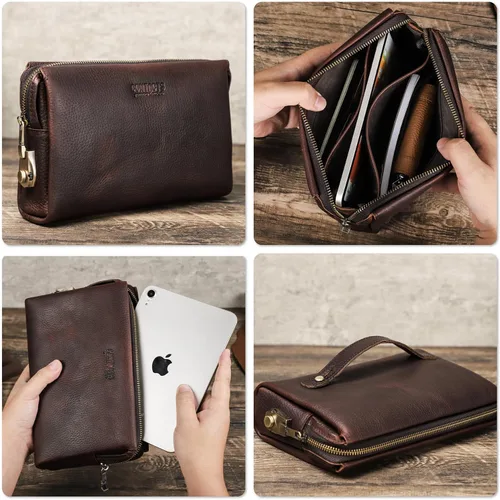 Miniatura 56 de Funda de piel de grano superior para hombre y mujer, múltiples bolsillos/ranuras, RFID de gran capacidad para tarjetas, cheques, dinero, pasaporte