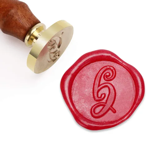 Miniatura 23 de Sello de cera Mceal, sello de latón con mango de madera, sello grande de 30 mm, letra H caligráfica