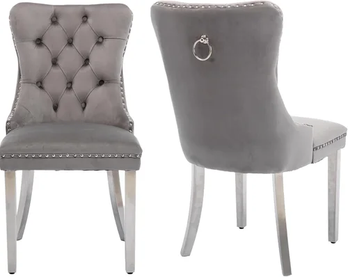 Miniatura 38 de Juego de 2 sillas de comedor modernas de mediados de siglo, sillas de cocina tapizadas de terciopelo beige, sillas de cocina y comedor, patas