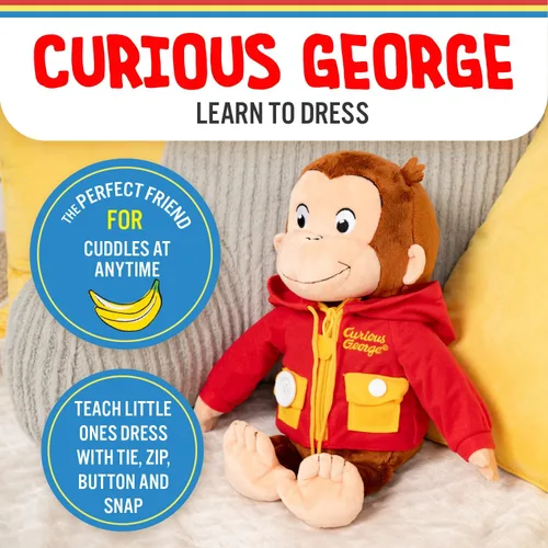 Miniatura 2 de Kids Preferred Curious George Learn to Dress Monkey - Juguetes de peluche de animales suaves y lindos, peluches tiernos y abrazables, regalos
