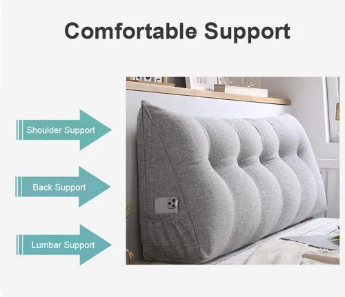 Miniatura 2 de Almohada de cuña de cabecera para cama individual/individual/Queen/King, almohada de lectura grande de lino y algodón, almohada triangular