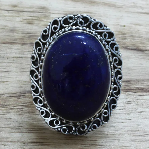 Miniatura 2 de NOVICA Anillo de cóctel hecho a mano de plata de ley 925 lapislázuli con piedra natal azul de la India 'Swirling Sky