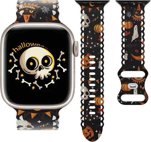 Miniatura 28 de Correa de encaje floral compatible con Apple Watch de 40mm 44mm 46mm 41mm 45mm 38mm 42mm 49mm, mujeres, correa deportiva de repuesto de silicona E