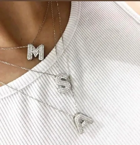 Miniatura 7 de Elizz Jewels Collar con inicial de letra CZ de burbuja, dije con nombre con dije del alfabeto, collar de globo de circonita cúbica brillante