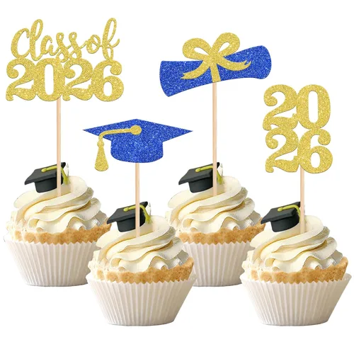Miniatura 13 de 36 piezas con purpurina 2026 temática de graduación 2026 para cupcakes, diploma de clase de 2026, para graduación de 2026, suministros de decoración
