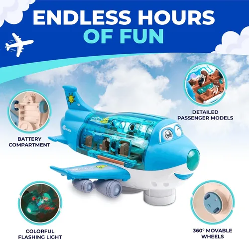 Miniatura 3 de Toysery Juguetes de Avión para Niños, Acción de Choca y Avanza, Avión de Juguete para Pequeñitos con Luces LED Intermitentes y Sonidos para Niños