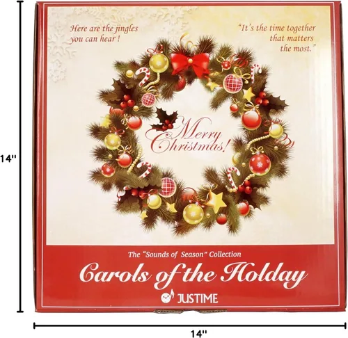 Miniatura 4 de JUSTIME Fabuloso reloj de pared con melodía de Papá Noel y renos de 14 pulgadas, 12 canciones de villancicos de Navidad, reloj de pared