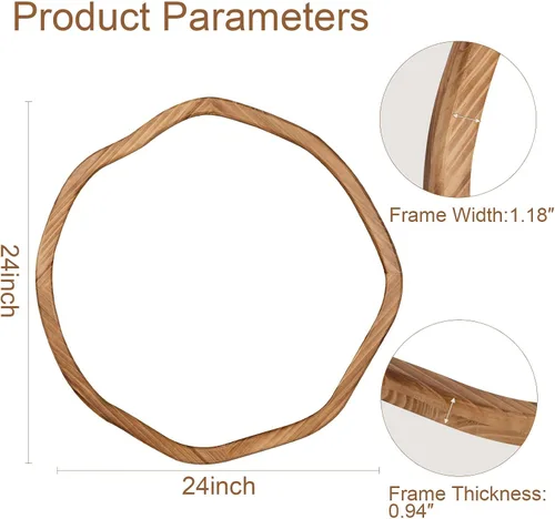 Miniatura 6 de ULIKE Espejo redondo de madera, espejo de pared circular irregular de 24 pulgadas con marco de madera, soporte de pared decorativo rústico
