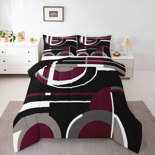 Miniatura 18 de Feelyou Juego de ropa de cama abstracta suave para niños y niñas, juego de edredón geométrico tamaño individual, edredón de rayas de microfibra
