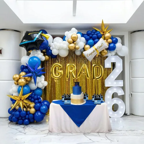 Miniatura 7 de Kit de arco de guirnalda de globos de graduación de 120 piezas con certificado de graduación, gorro de graduación, letra, globos de Mylar