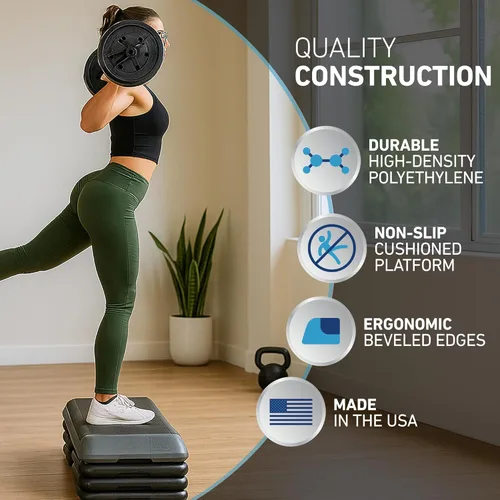 Miniatura 5 de La Plataforma de Ejercicio STEP Original, Escalón de Tamaño de Gimnasio para Ejercicio en Casa con 4 Elevadores Apilables para Ajustes de Altura Rosa