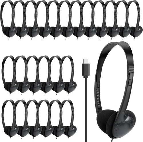 Miniatura 9 de Auriculares USB tipo C a granel para niños, aula, escuela, paquete de 10, auriculares USB C con cable para escuela, estudiantes y niños, compatibles