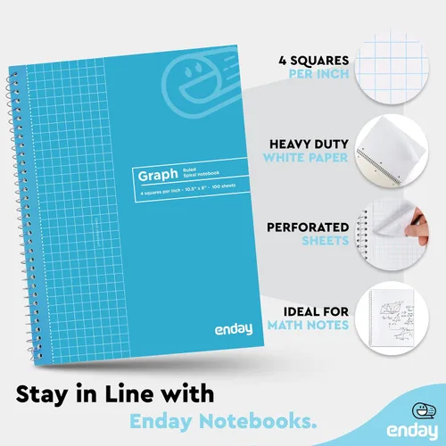Miniatura 4 de Emraw Enday - Cuaderno de papel cuadriculado (paquete de 4), cuaderno de espiral de papel cuadriculado, cuaderno de gráficos, cuaderno de papel