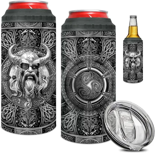Miniatura 10 de winorax Vaso de dragón 4 en 1 para enfriar latas estilo metal Fossil Dragon Lover Viking Celta, taza de viaje de 12 onzas de acero inoxidable