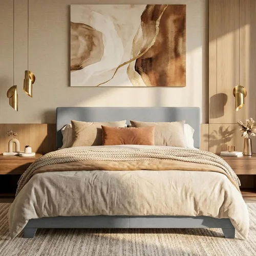 Miniatura 12 de SHA CERLIN Base de cama tamaño King con cabecera ajustable, plataforma tapizada de piel sintética con listones de madera, base de colchón estable