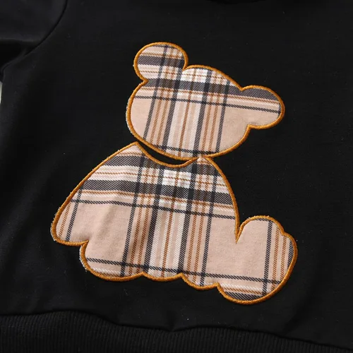 Miniatura 3 de Ropa de bebé niño niño manga larga con estampado de oso + pantalones deportivos, negro (Hoodie Black)
