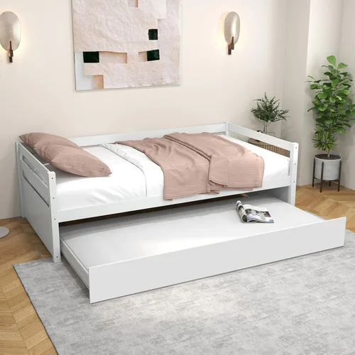KOMFOTT Cama individual con nido, marco de sofá cama de madera con nido, marco de sofá cama no necesita somier, cama nido tamaño individual para
