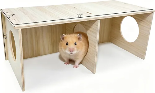 Miniatura 10 de Hamiledyi Túnel de Escondite de Madera para Hámsters de 2 Cámaras - Juguetes Explorativos de Múltiples Cámaras, Laberinto de Escondite