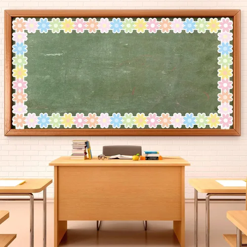 Miniatura 4 de Tablero de anuncios de margaritas para decoración de 32.8 pies, borde de anuncios floral pastel de margarita, bordes enrollados troquelados