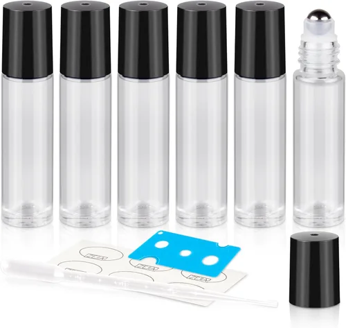 Miniatura 10 de Botellas enrollables de 0.3 fl oz para aceites esenciales, botellas de vidrio enrollables, botella de perfume recargable, con bolas de rodillo