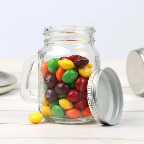 Miniatura 5 de Tazas pequeñas de 4 onzas con asa, paquete de 24 mini tarros de vidrio con tapas de metal herméticas, tazas de vidrio vacías con etiqueta de regalo