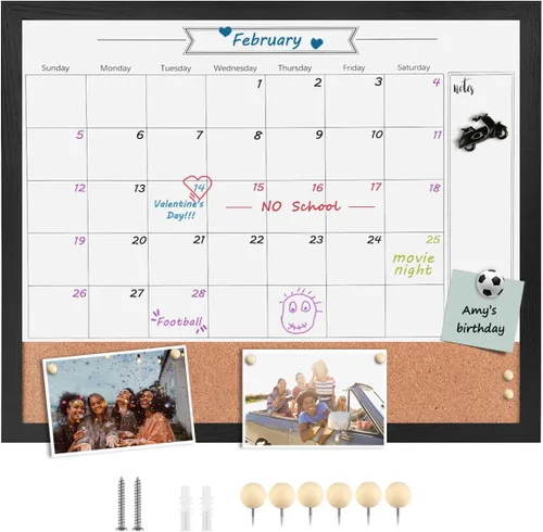 Miniatura 13 de Calendario de borrado en seco para pared, pizarra magnética de borrado en seco de 13 x 17 pulgadas, pizarra de borrado en seco y tablero de Blanco