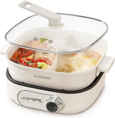 Joydeem - Olla caliente eléctrica con divisor, olla doble sabor Shabu Shabu de 6L/6.3 qt, UL listada y protección contra hervido en seco, adecuada