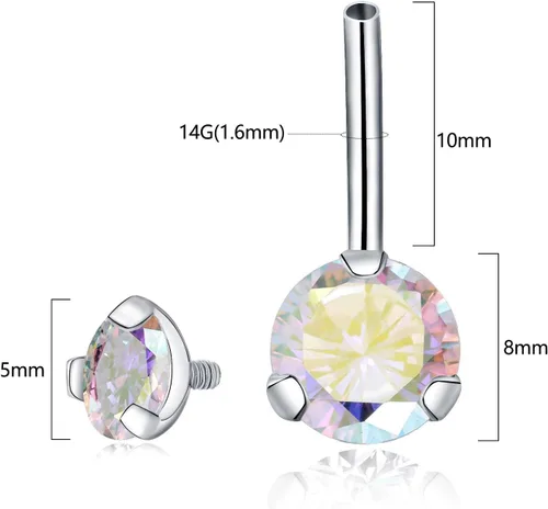 Miniatura 2 de PEAKLINK Piercing de ombligo de titanio de 0.45 oz, joyería para el ombligo, barra de ombligo roscada internamente con doble circonita cúbica