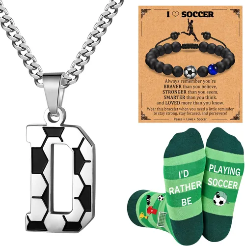 Miniatura 9 de Soccer Gifts Set A-Z Letter Soccer Necklace for Men Novelty Soccer Socks&Soccer Bracelets for Soccer Lovers