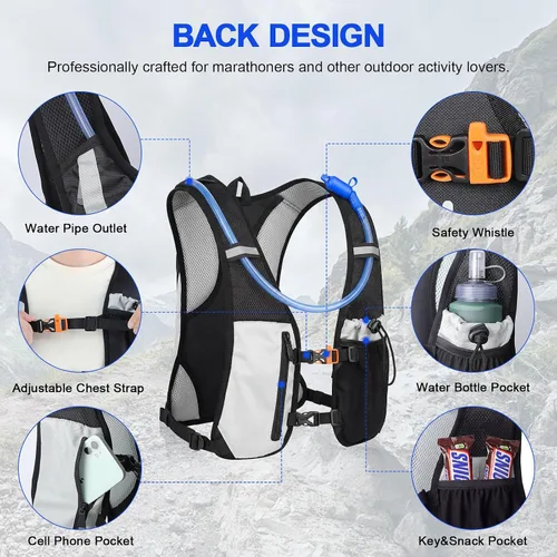 Miniatura 3 de KUYOU Running Hydration Vest - Lightweight Insulated Hydration Backpack with 2L Water Bladder, Adjustable Chest Straps and Reflective Water Backpack
