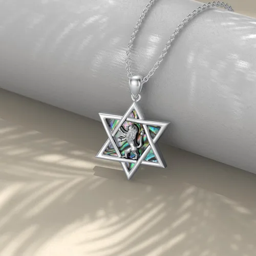 Miniatura 16 de YFN Collar de estrella de David de plata de ley, concha de abulón, árbol de la vida, joyería judía, regalos para mujeres y hombres